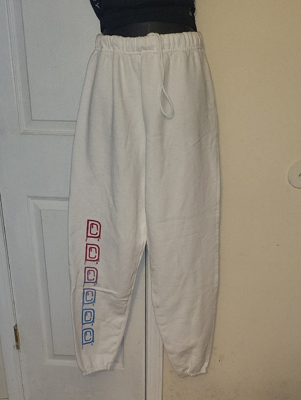 Jerzees White  Sweatpants with Red, Purple & Blue Side Icons